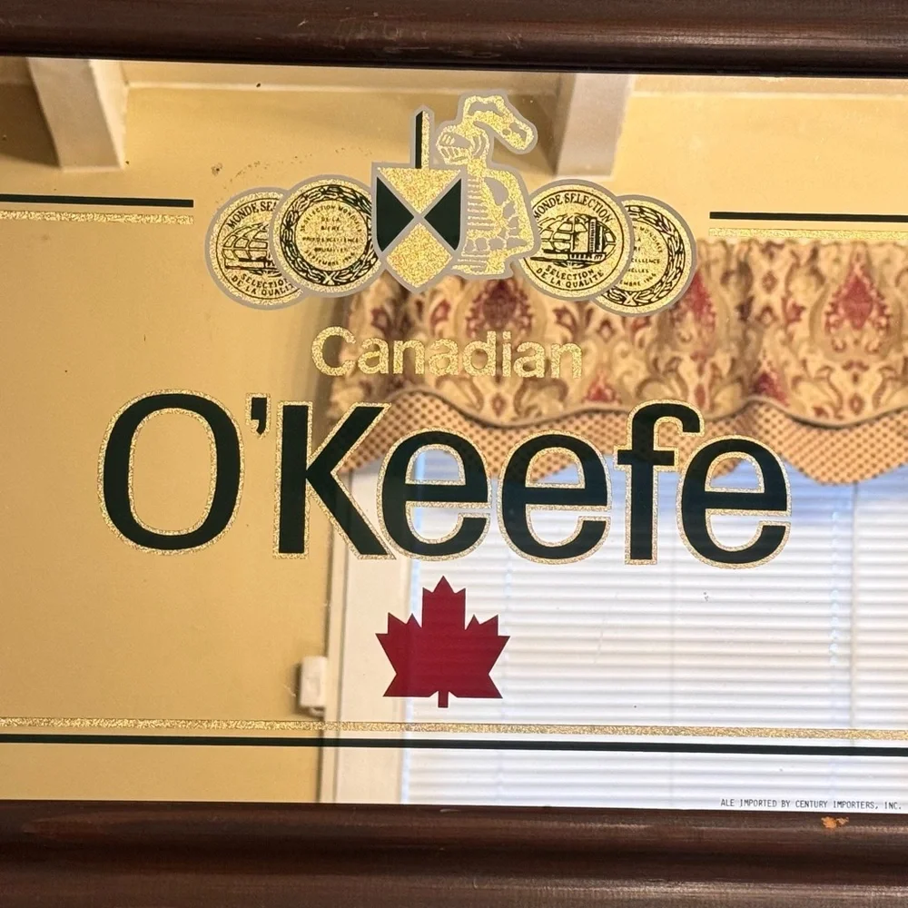 Vintage O’Keefe Canadian Beer Wall Mirror with Brown Frame…Breweriana